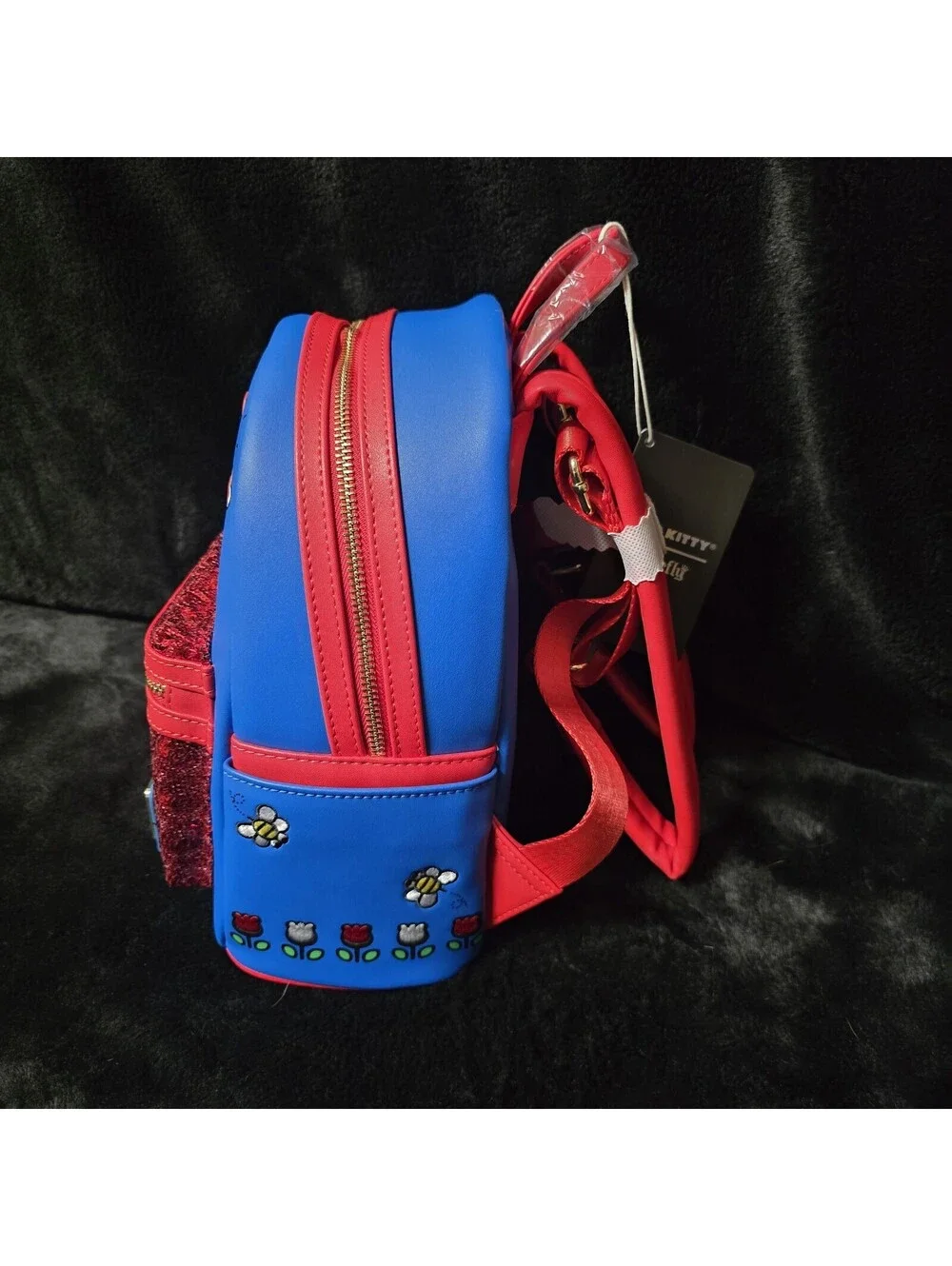 Loungefly Hello Kitty On A Plane Mini Sequin Zip Backpack Blue Red Pocket NWT